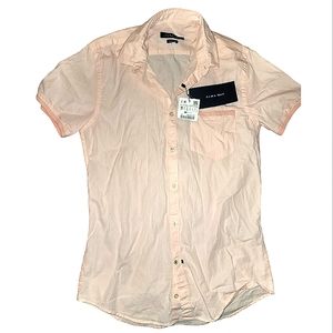 ZARA MENS SLIM FIT BUTTON DOWN SHORT SLEEVE LIGHT PINK SHIRT SIZE SMALL NWT